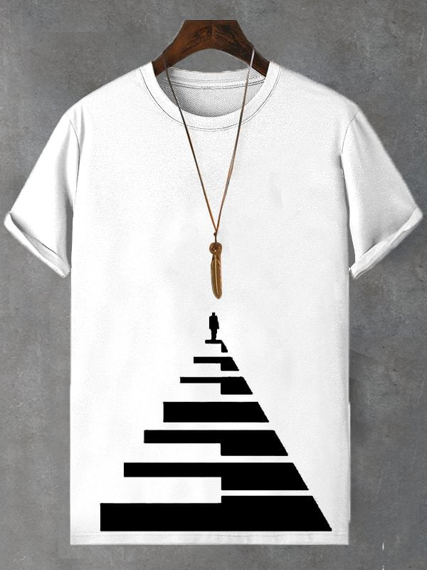Men's Piano Key Stairs Art Print Cotton Casual T-Shirt
