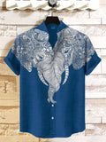 Men's Ethnic Pattern Elephant Symmetry Art Print Casual Shirt