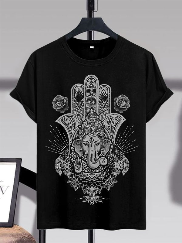 Men's Hamsa Mandala Ganesha Spiritual Art Print Casual T-Shirt