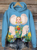 Women's Elegant Girl Floral Illustration Print Casual Hoodie