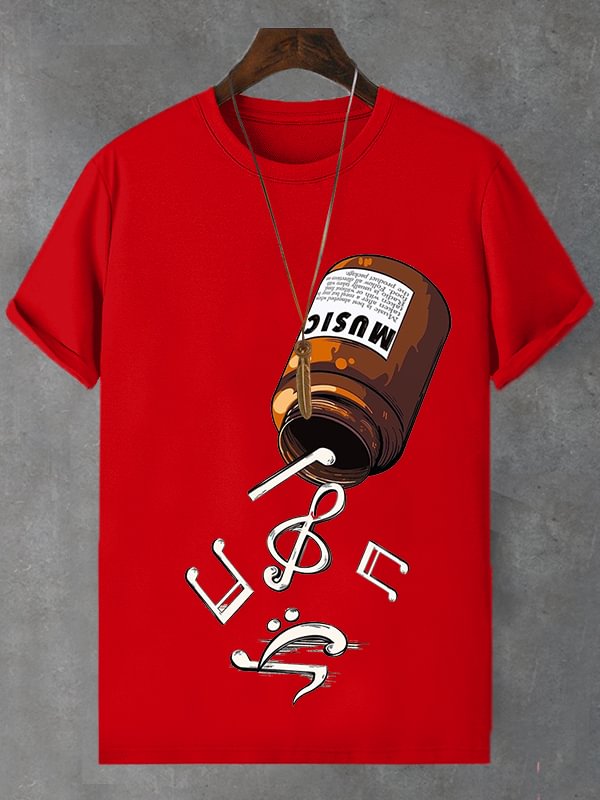 Men's Music Is Healing Print Cotton Casual T-Shirt