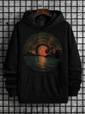 Men's Retro Sunset Vinyl Record Print Casual Hoodie
