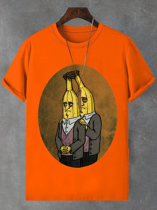 Men's Introverted Bananas Print Cotton Casual T-Shirt