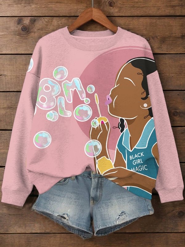 Women's Black Girl Magic Print Casual Sweatshirt