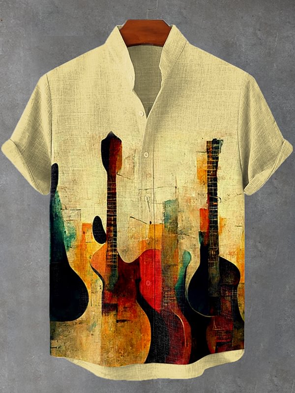 Men's Retro Abstract Guitar Music Oil Painting Art Print Shirt