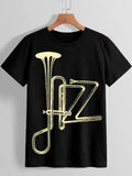Women's Jazz Orchestral Instrument Abstract Art Print Cotton Casual T-Shirt