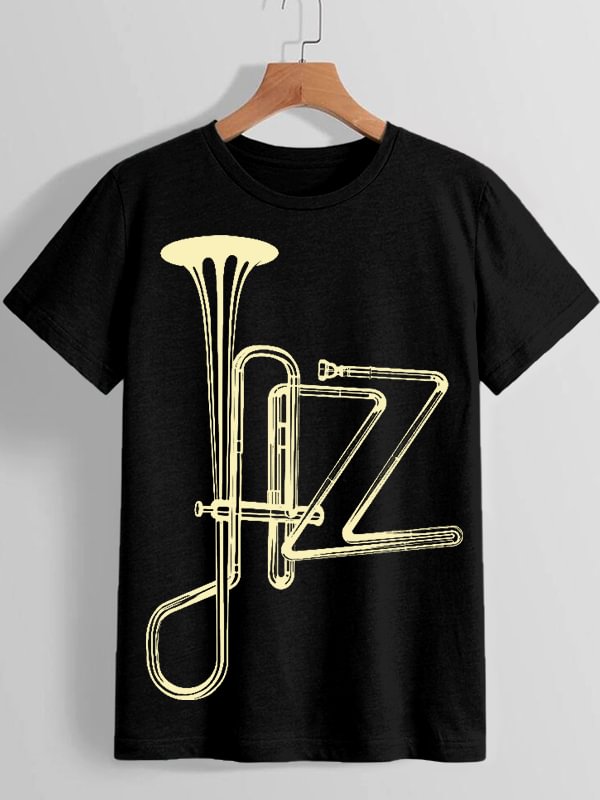 Women's Jazz Orchestral Instrument Abstract Art Print Cotton Casual T-Shirt