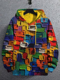 Men's Paint Stacking Splicing Art Print Hooded Zip Up Jacket
