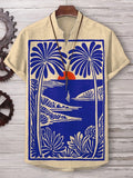 Men's Hawaiian Vacation Scene Illustration Art Print V Neck T-Shirt