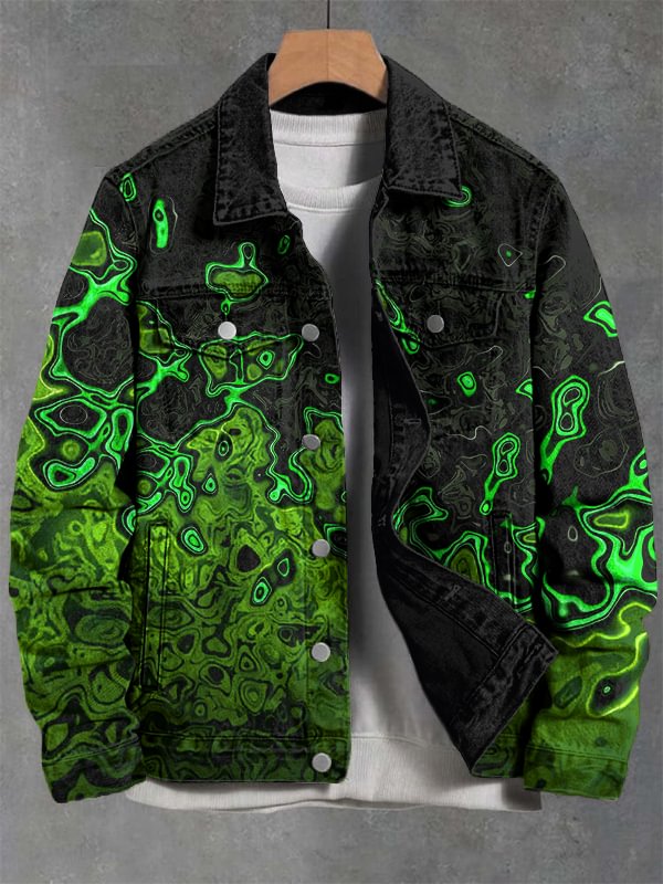 Men's Flame Splash Art Print Denim-Like Long Sleeve Shirt