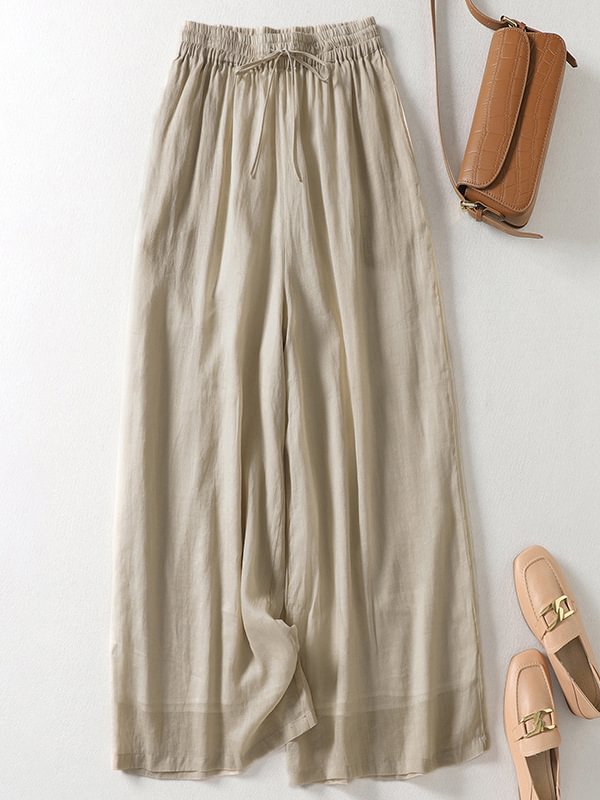 Women's Solid Cotton Linen High Waisted Wide Leg Loose Pants