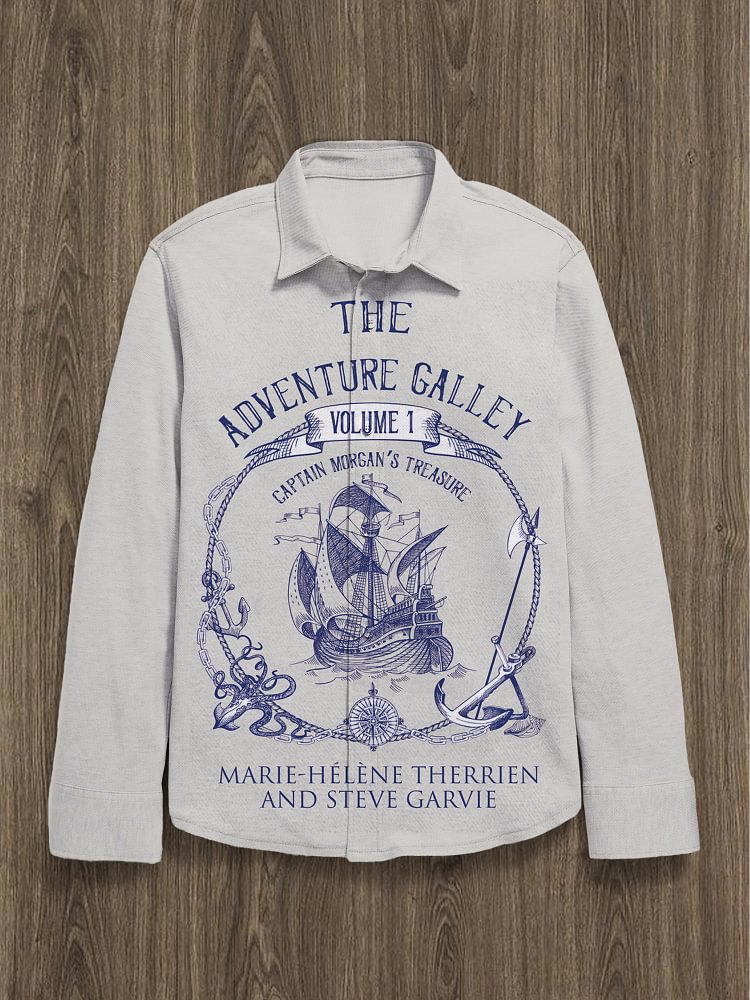 Men's Retro The Adventure Galley Illustration Print Long Sleeve Shirt