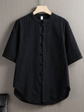 Men's Solid Color Retro Chinese Knot Button Cotton And Linen Shirt