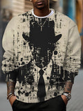 Men's Abstract Art Vintage Gentleman Print Casual Sweatshirt