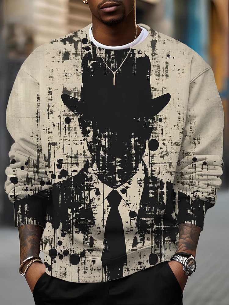 Men's Abstract Art Vintage Gentleman Print Casual Sweatshirt