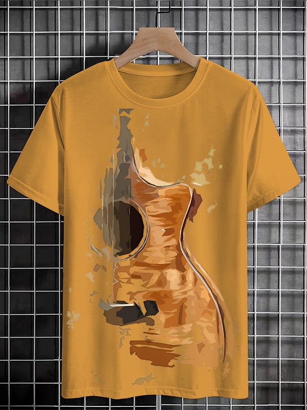 Men's Guitar Shattering Art Print Cotton Casual T-Shirt