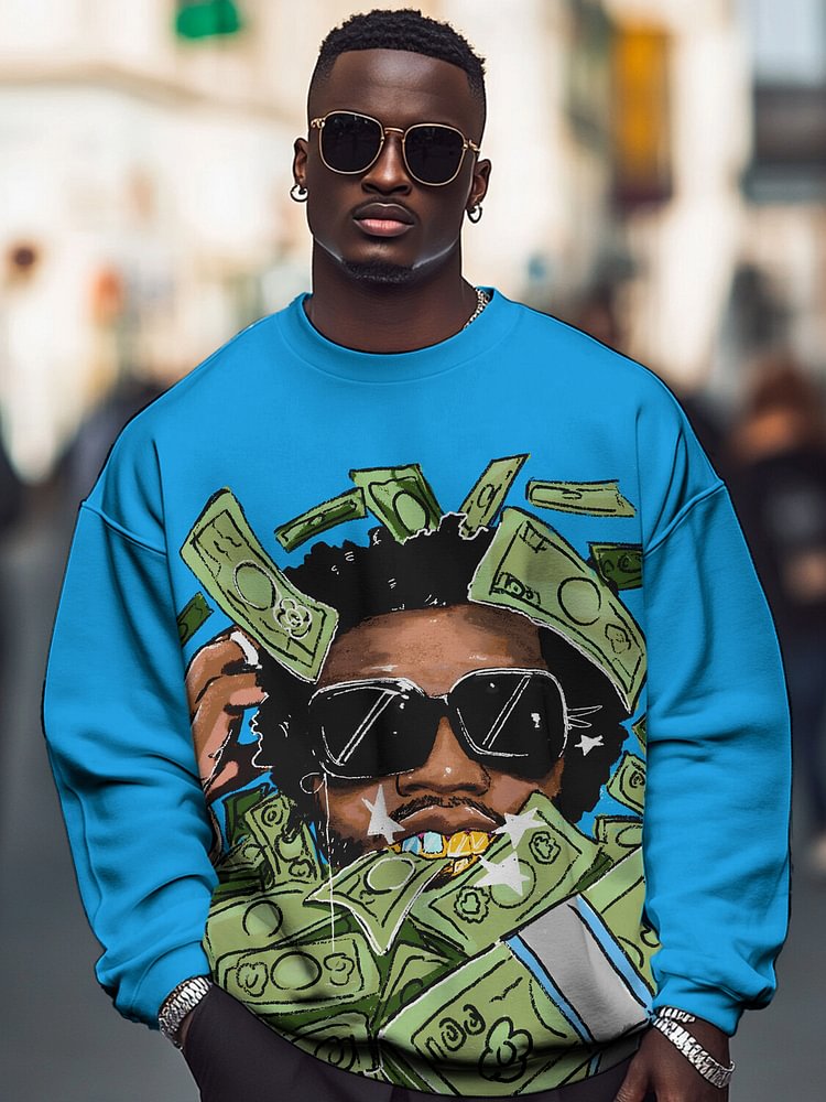 Men's Hip Hop Art Rich Man Dollar Print Casual Sweatshirt
