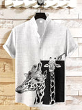 Men's Giraffe Geometry Art Print Short Sleeve Casual Shirt