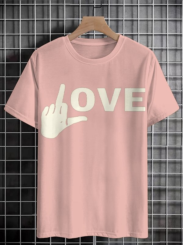 Men's Hand Sign Fuck Love Art Print Cotton Casual T-Shirt