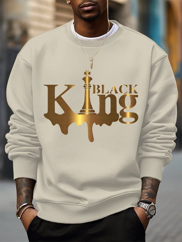 Men's Black King Print Cotton Casual Sweatshirt