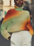 Women's Retro Gradient Art Print High Neck Knit Sweatshirt