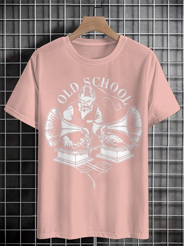 Men's Retro Music Slogan Old School Print Cotton Casual T-Shirt