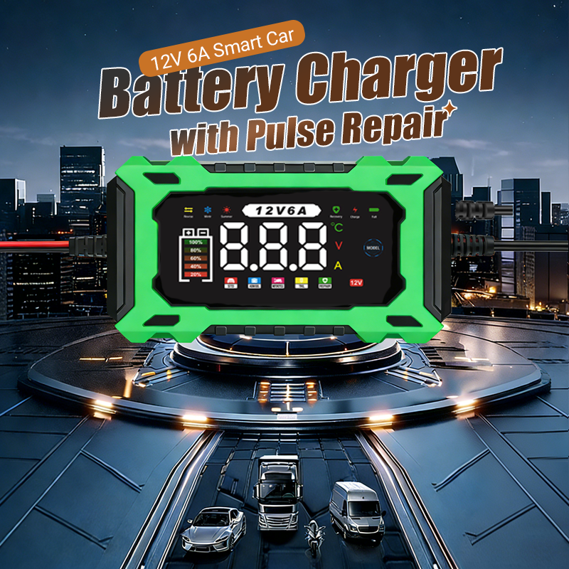 ⏳⏰12V 6A Smart Car Battery Charger – Pulse Repair Technology, Auto Maintain & Desulfation