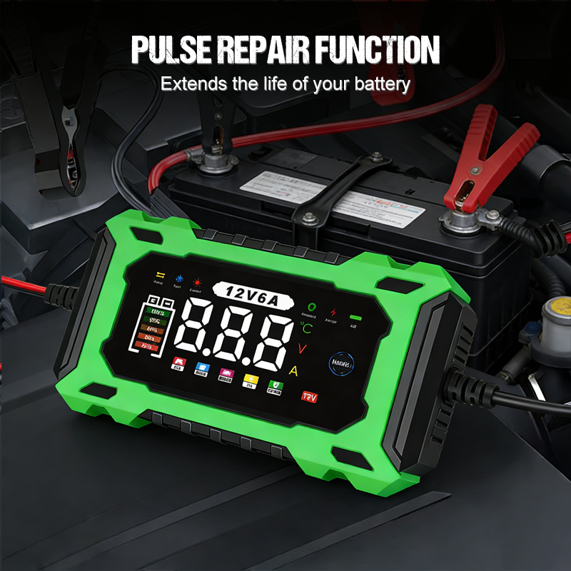 ⏳⏰12V 6A Smart Car Battery Charger – Pulse Repair Technology, Auto Maintain & Desulfation