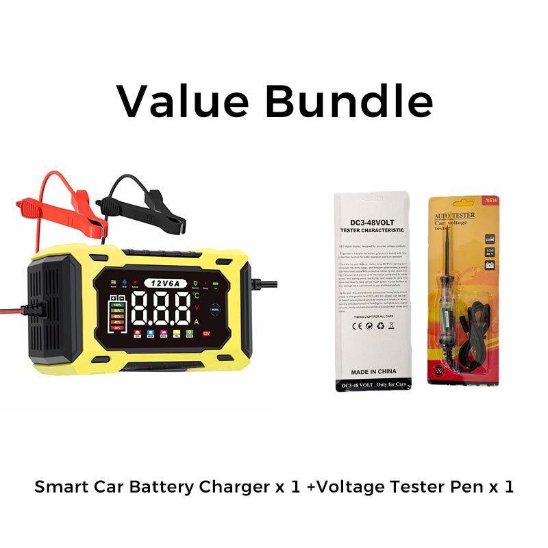 ⏳⏰12V 6A Smart Car Battery Charger – Pulse Repair Technology, Auto Maintain & Desulfation