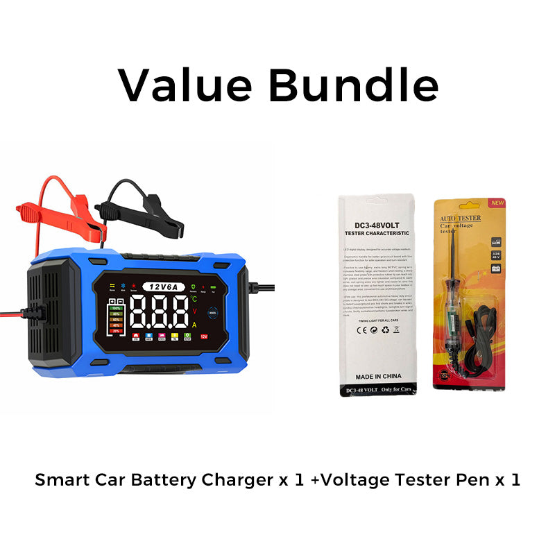 ⏳⏰12V 6A Smart Car Battery Charger – Pulse Repair Technology, Auto Maintain & Desulfation