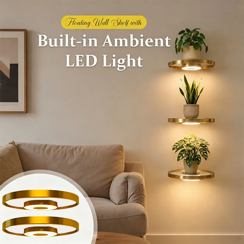 🎉 2026 Sale ✨Gold‑Finish LED Ambient Light Rechargeable Floating Wall Shelf