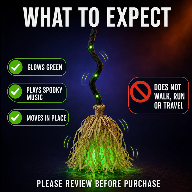 ⏳55% off⏰Animated Witch Broom Halloween Decoration with Lights and Sound🧙