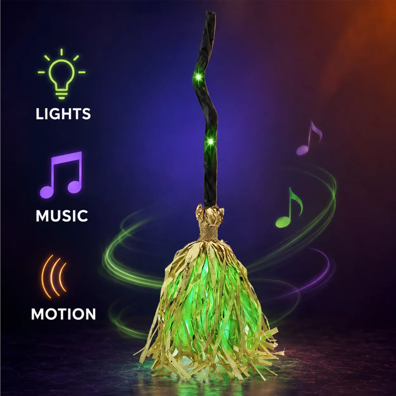 ⏳55% off⏰Animated Witch Broom Halloween Decoration with Lights and Sound🧙
