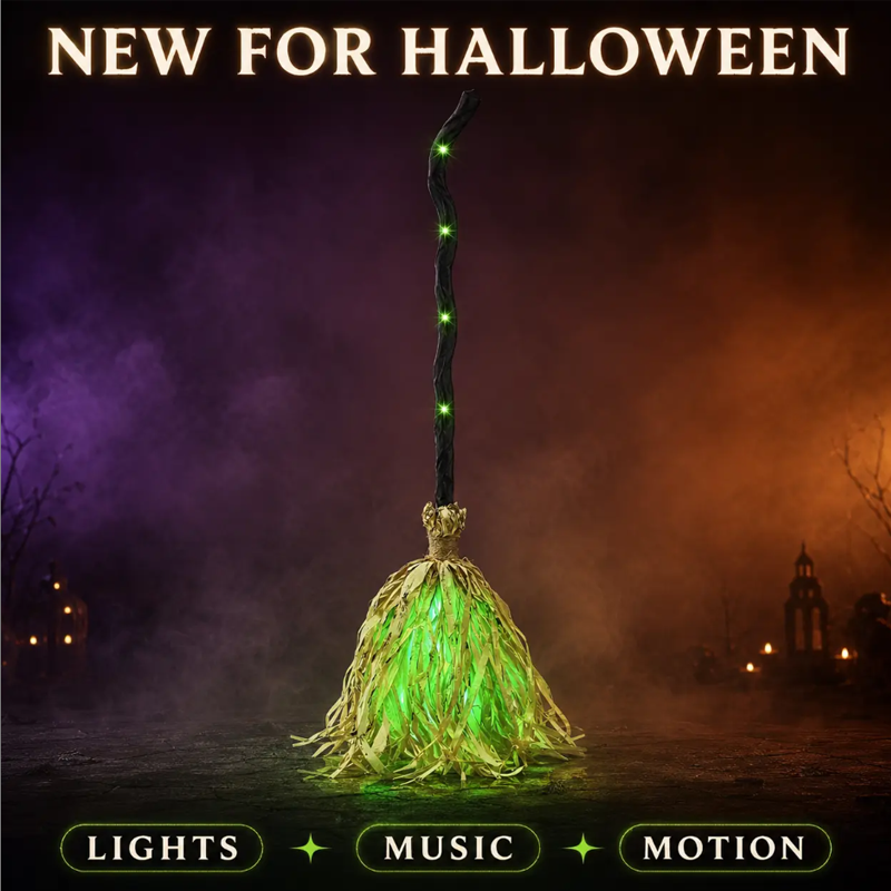 ⏳55% off⏰Animated Witch Broom Halloween Decoration with Lights and Sound🧙
