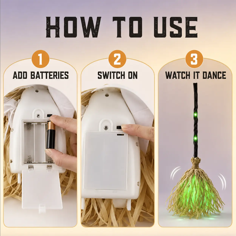 ⏳55% off⏰Animated Witch Broom Halloween Decoration with Lights and Sound🧙