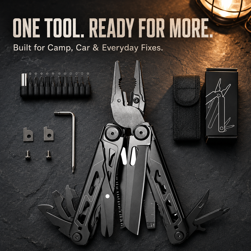 ⏳🔥50% OFF! ⏰🔧 Heavy‑Duty Folding Multi‑Tool Pliers, Portable Multi‑Function Survival Tool with Knife, Screwdriver, with Carry Pouch for Camping, Outdoor, Home Emergency Repair