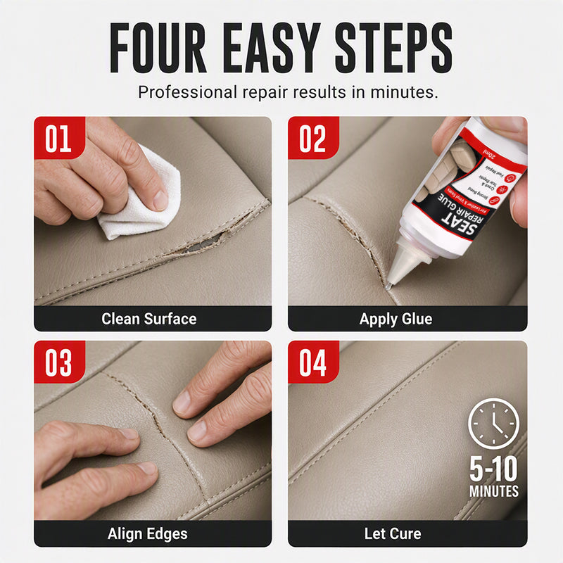 🚗57% OFF NOW! Quick Dry Car Seat Leather Repair Glue‑ Precision Nozzle Vinyl & Leather Adhesive, Permanent Bond Repair Glue for Car Seats, Sofas & Leather Furnitures