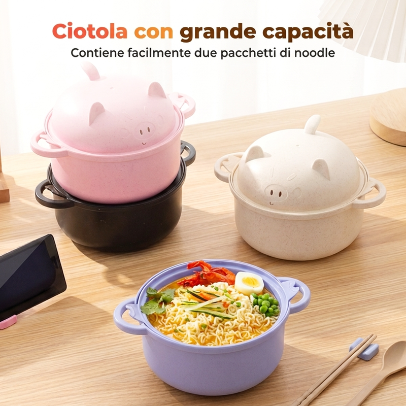 Creative, microwave-safe ramen bowl set